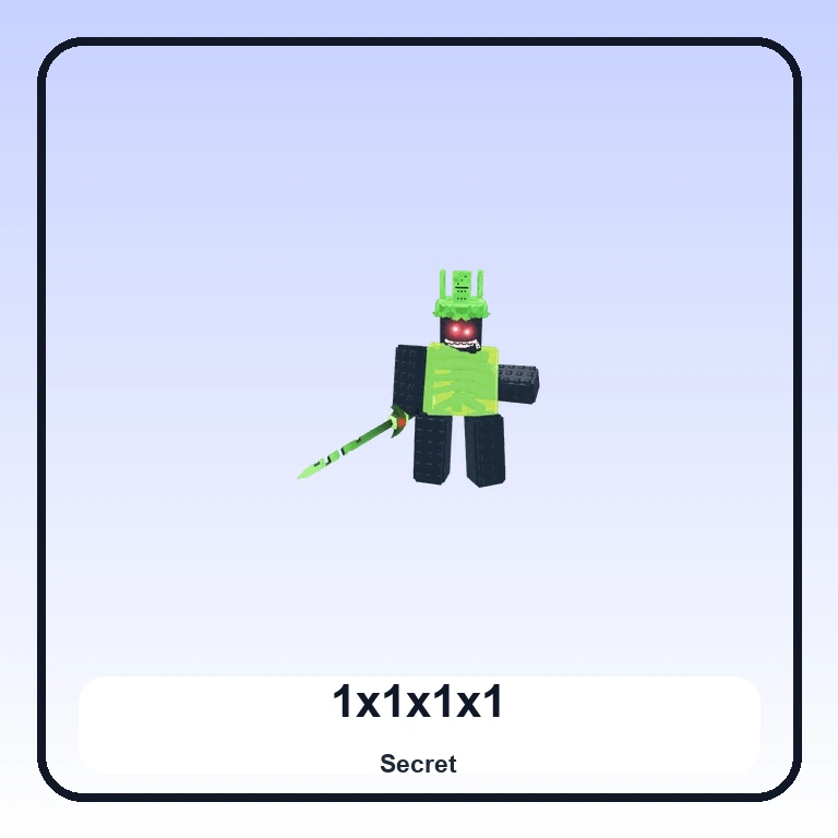 1x1x1x1 mit transparentem grünem Oberkörper, roten Augen, Domino Crown und Daemonshank-Schwert