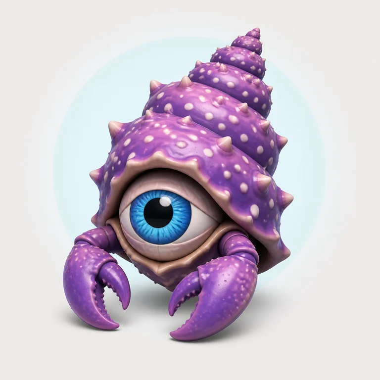 Abyssaloco purple shell brainrot with one blue eye and two claws