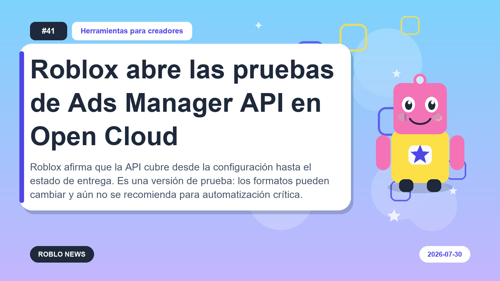 Roblox abre las pruebas de Ads Manager API en Open Cloud
