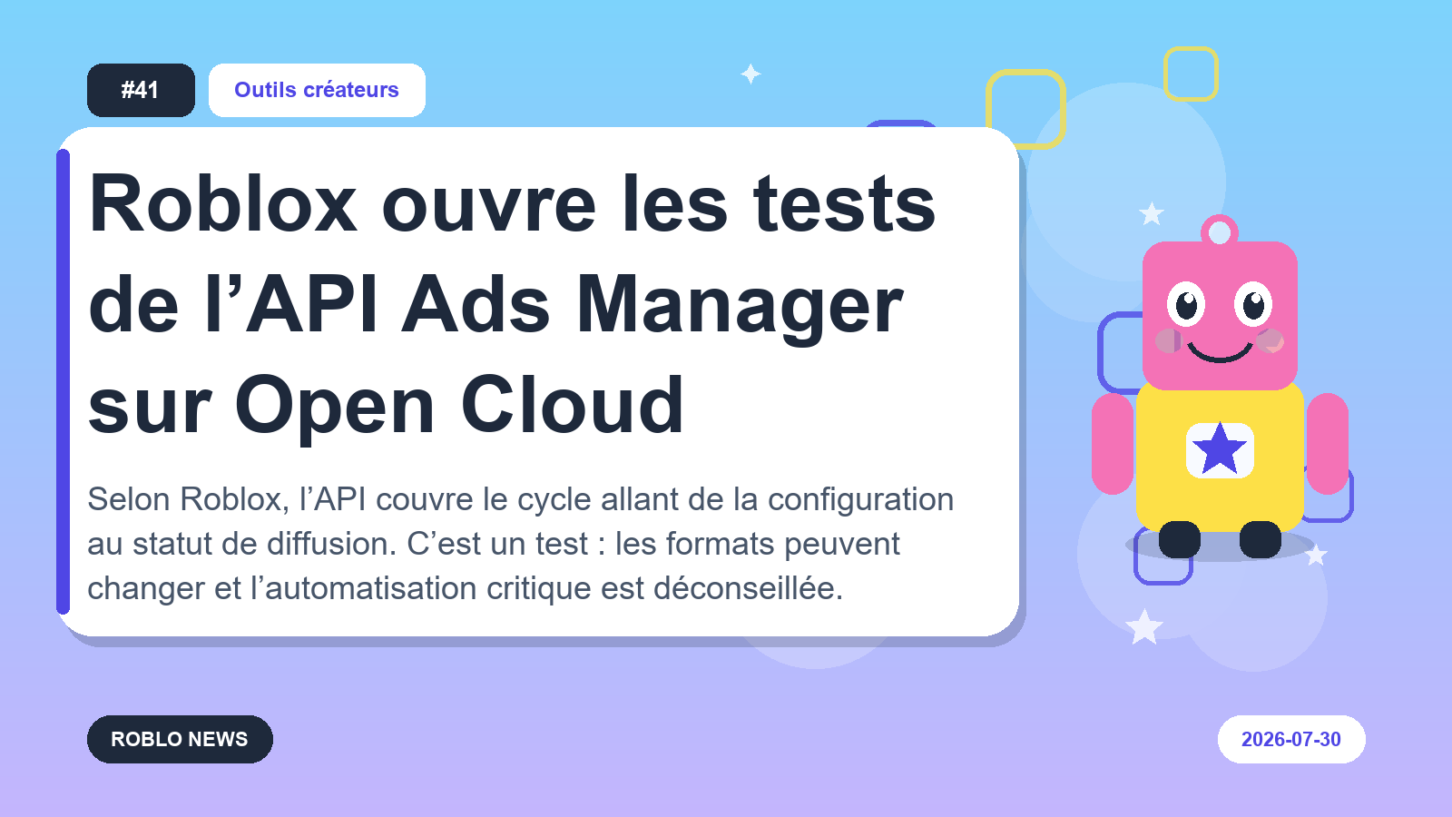 Roblox ouvre les tests de l’API Ads Manager sur Open Cloud