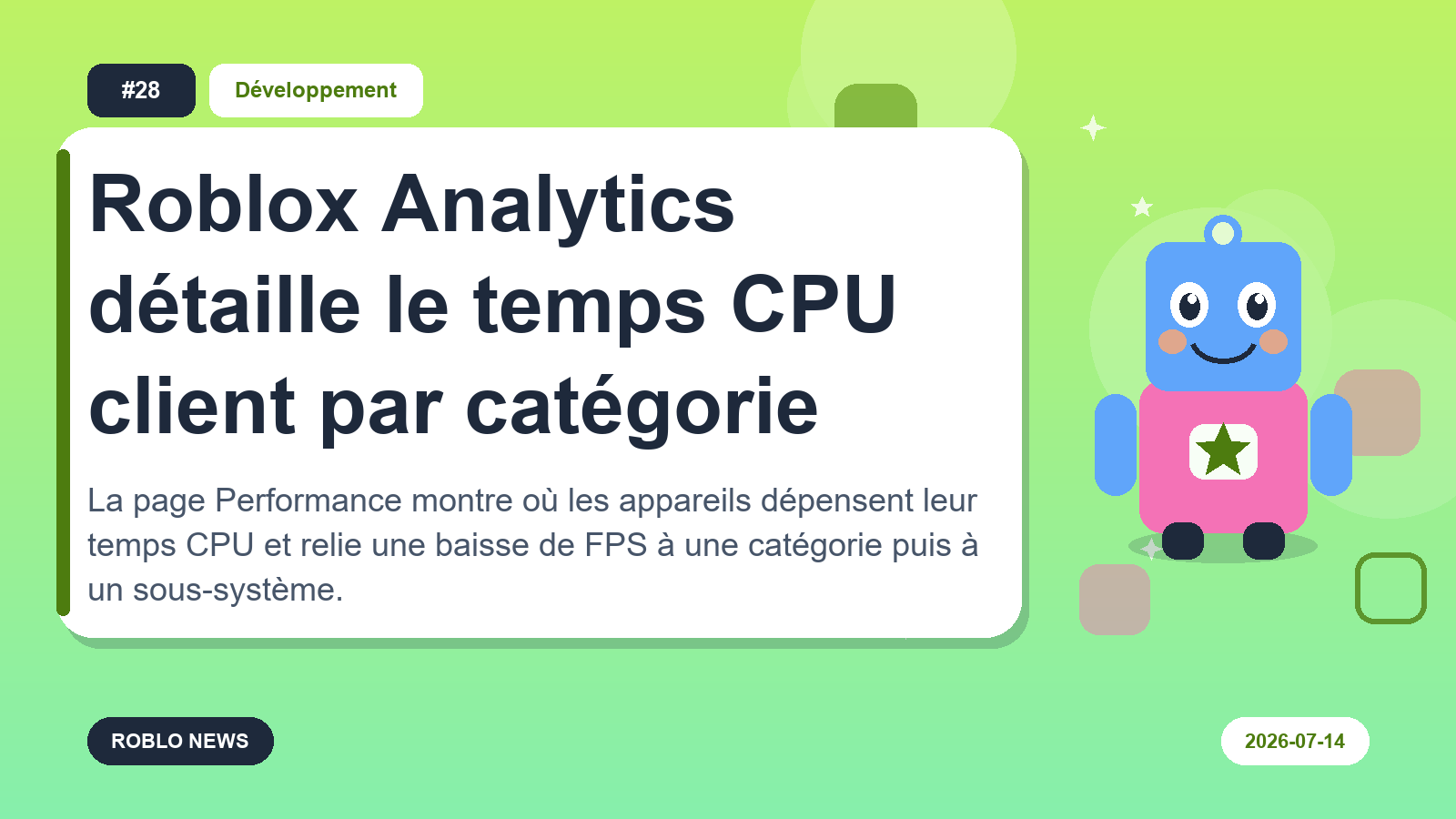 Roblox Analytics détaille le temps CPU client par catégorie