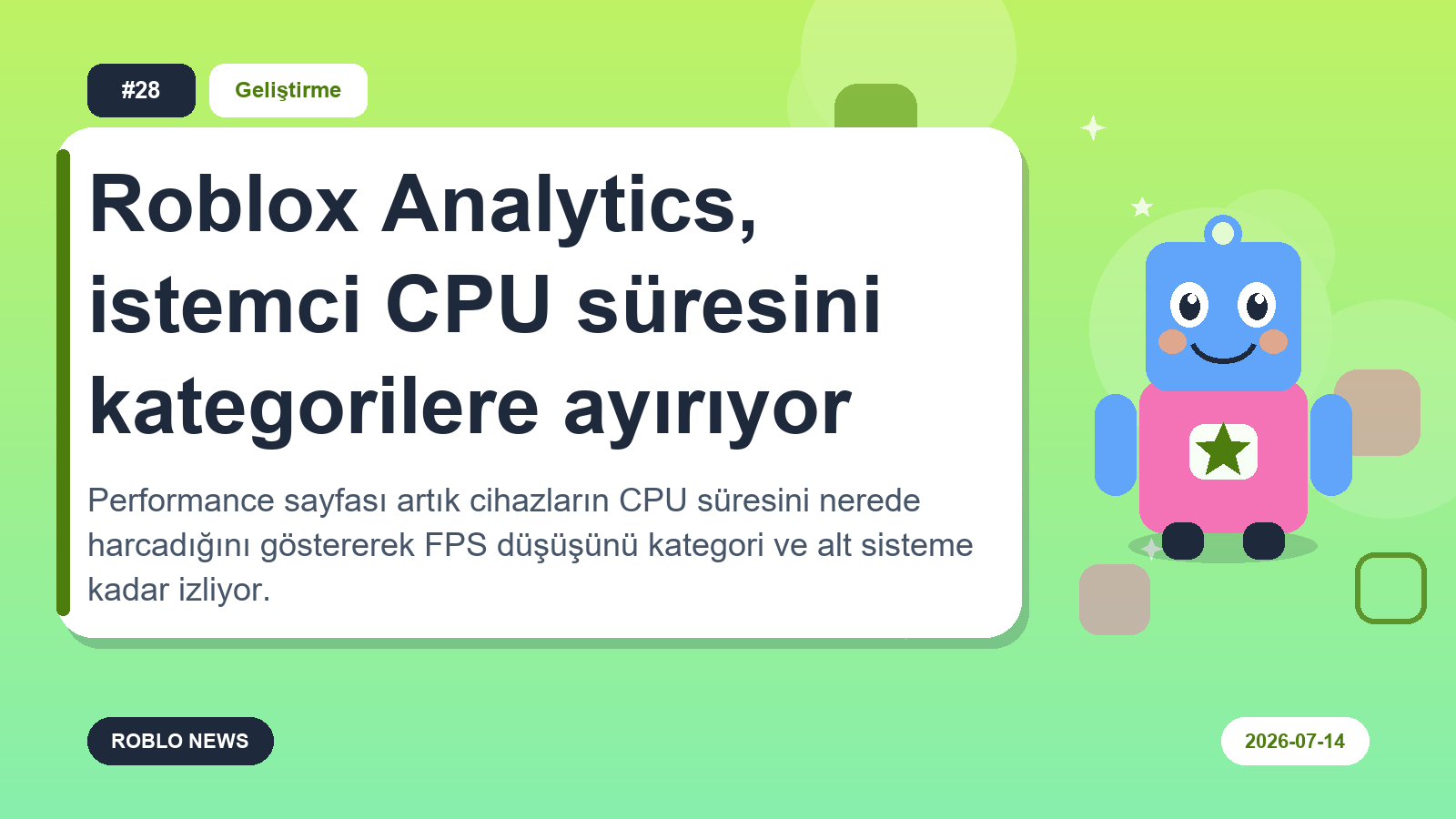 Roblox Analytics, istemci CPU süresini kategorilere ayırıyor