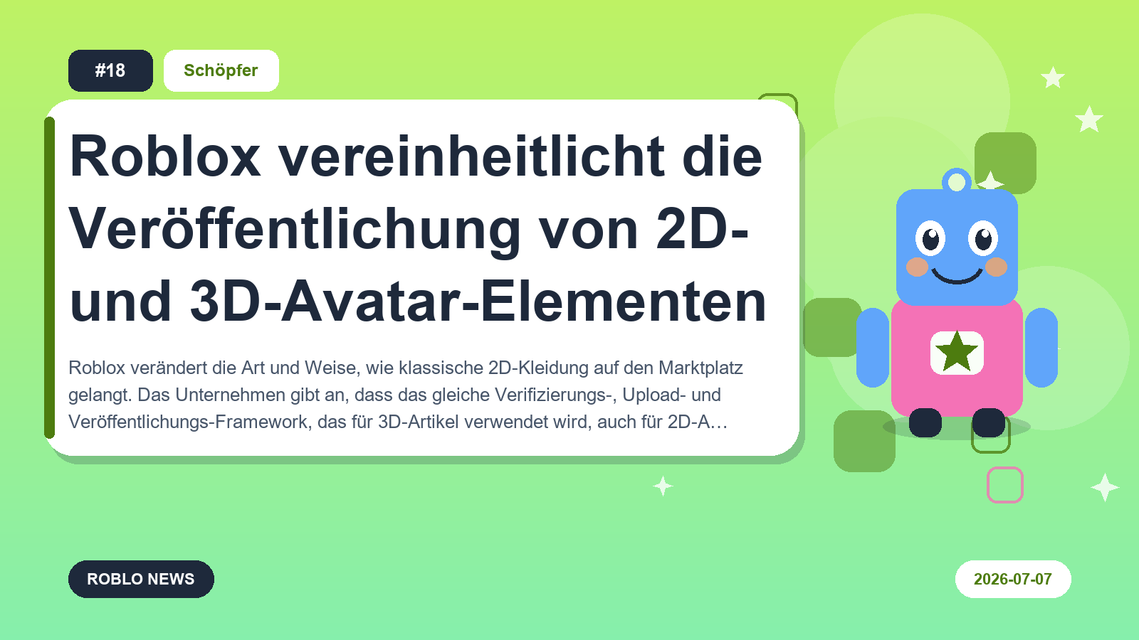 Roblox vereinheitlicht die Veröffentlichung von 2D- und 3D-Avatar-Elementen