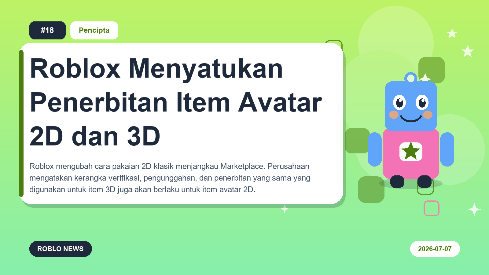Roblox Menyatukan Penerbitan Item Avatar 2D dan 3D