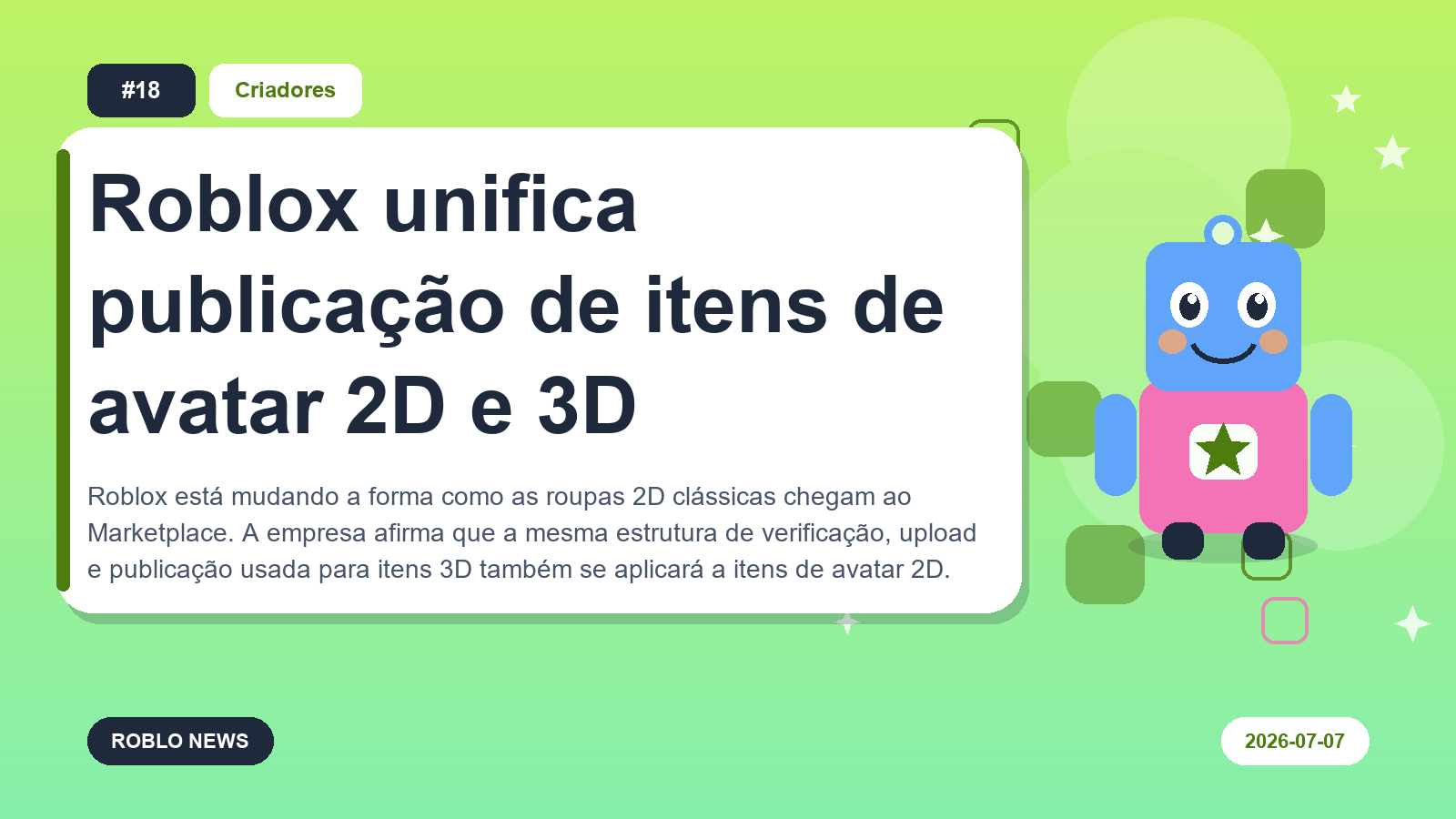 Roblox unifica publicação de itens de avatar 2D e 3D