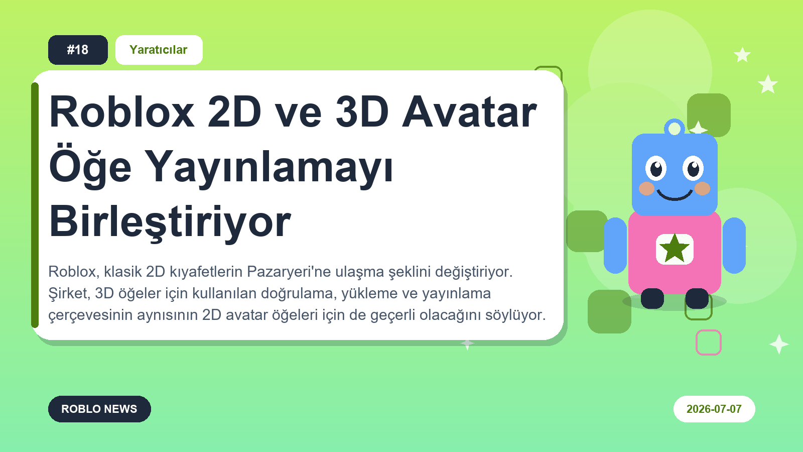 Roblox 2D ve 3D Avatar Öğe Yayınlamayı Birleştiriyor