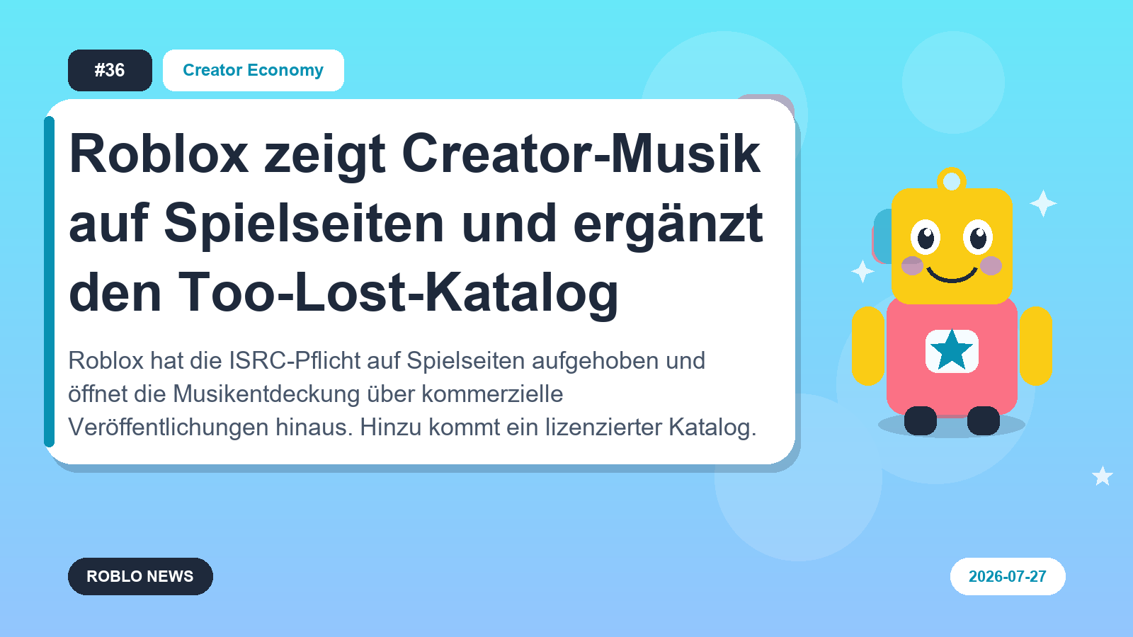 Roblox zeigt Creator-Musik auf Spielseiten und ergänzt den Too-Lost-Katalog