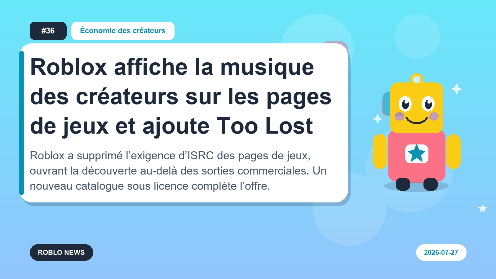 Roblox affiche la musique des créateurs sur les pages de jeux et ajoute Too Lost