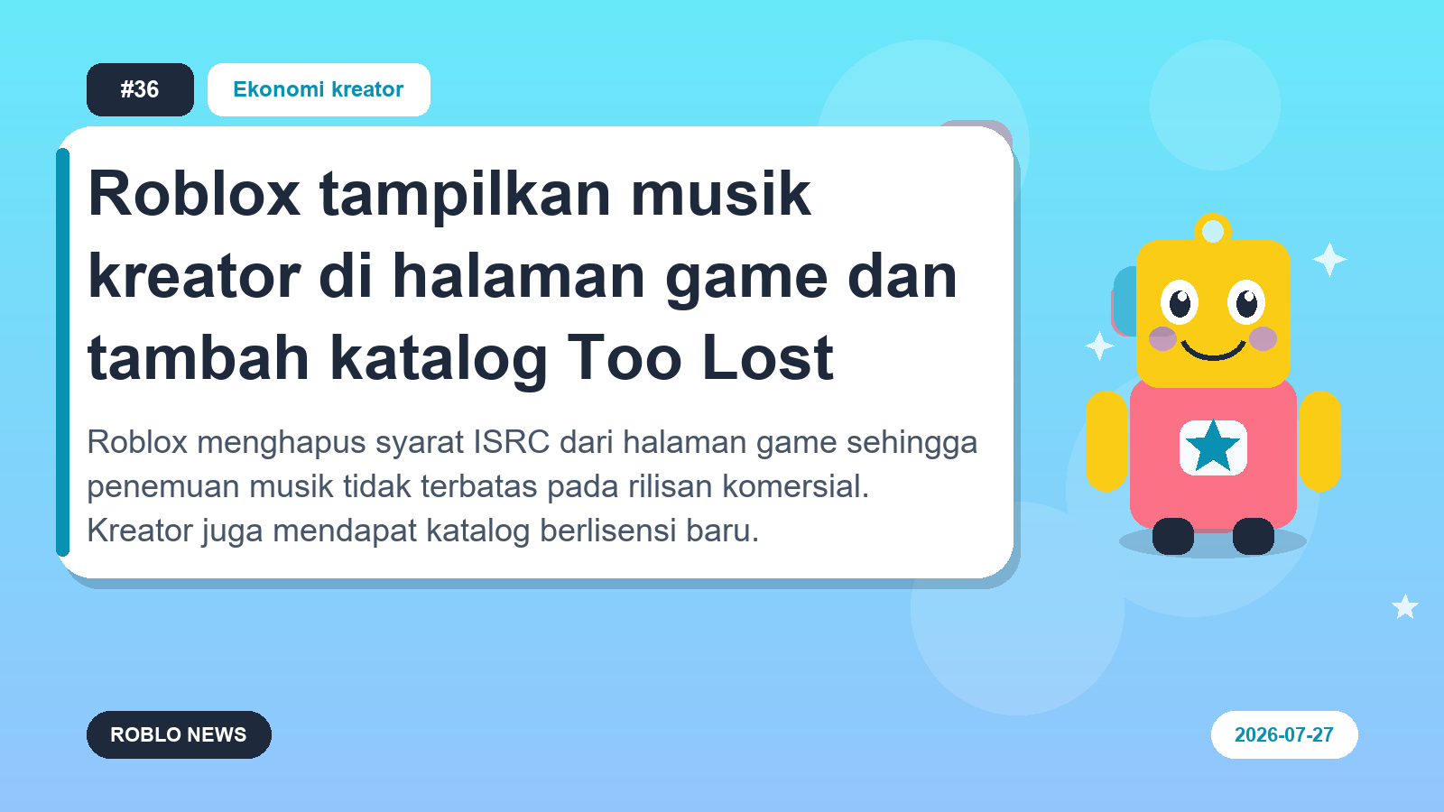 Roblox tampilkan musik kreator di halaman game dan tambah katalog Too Lost