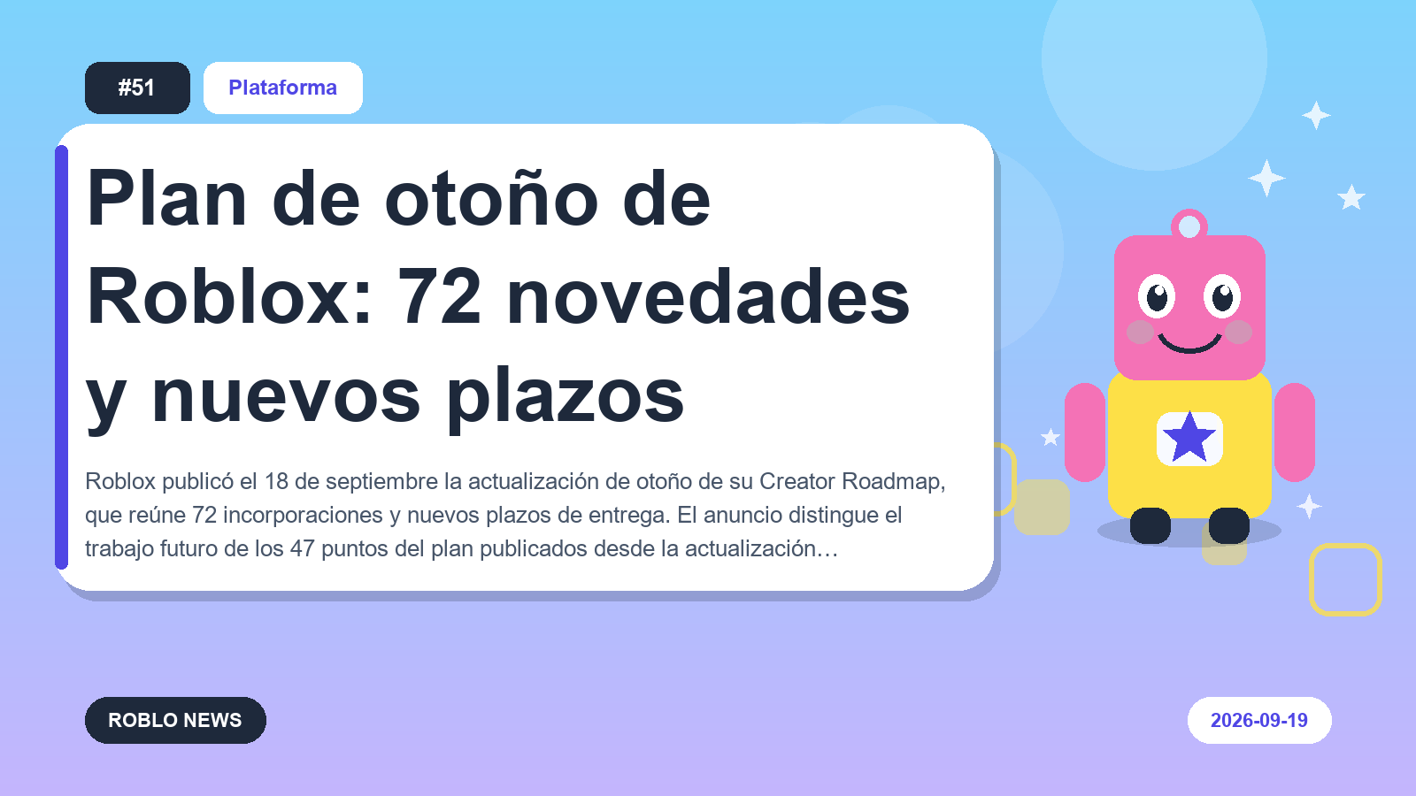 Plan de otoño de Roblox: 72 novedades y nuevos plazos