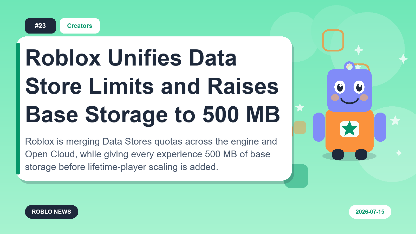 Roblox Unifies Data Store Limits and Raises Base Storage to 500 MB