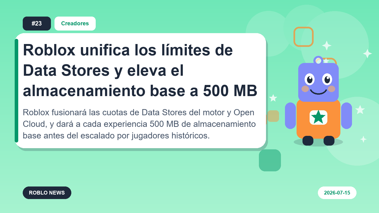 Roblox unifica los límites de Data Stores y eleva el almacenamiento base a 500 MB