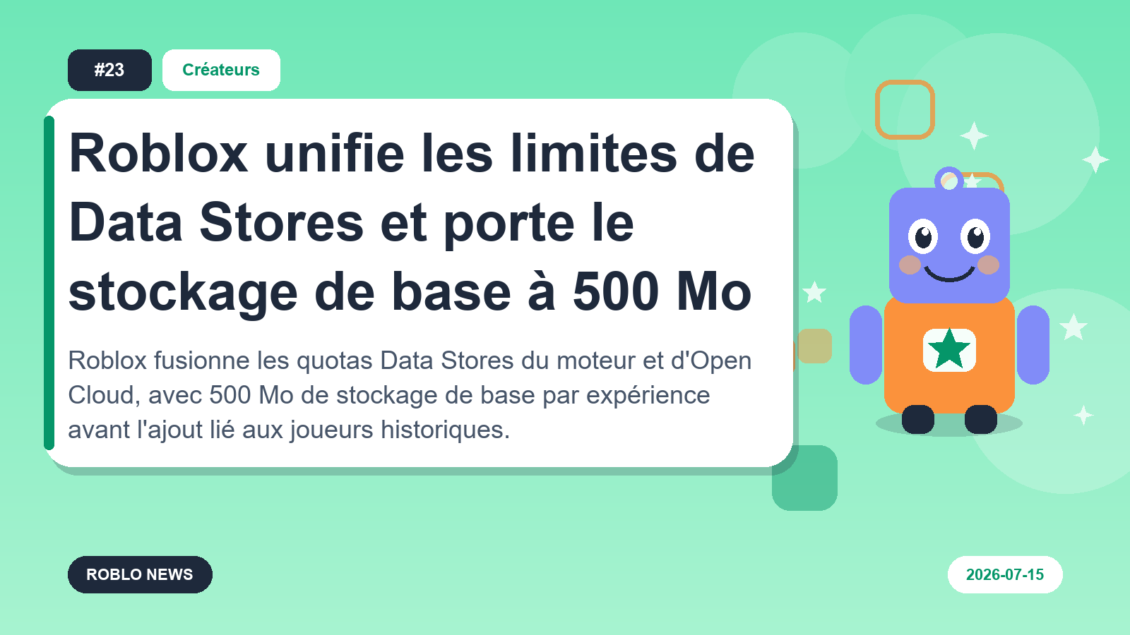 Roblox unifie les limites de Data Stores et porte le stockage de base à 500 Mo
