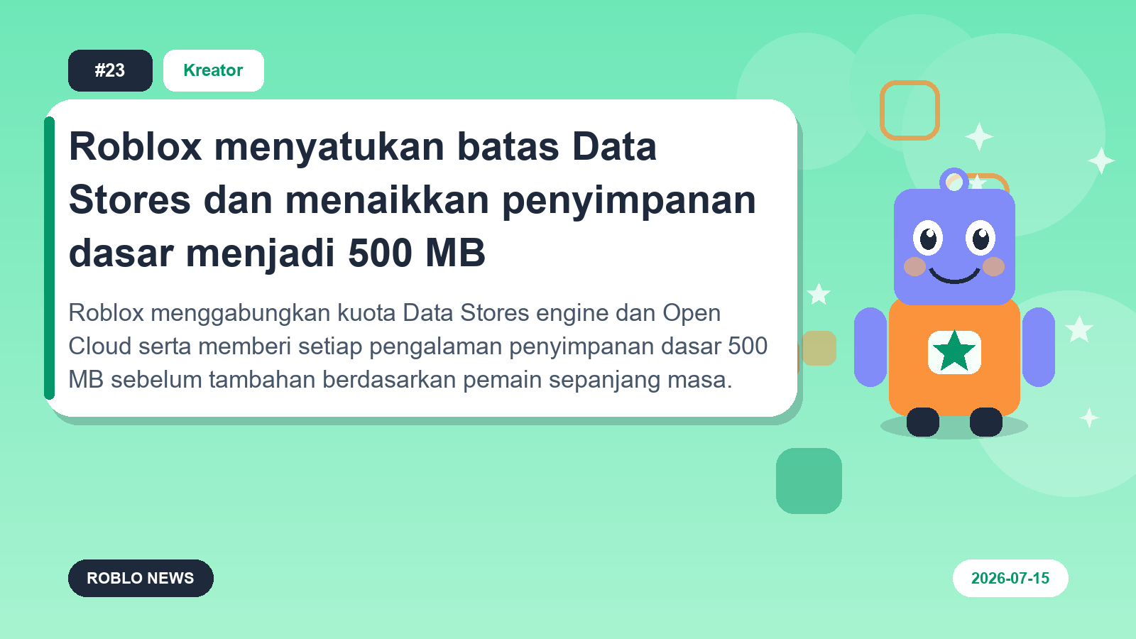 Roblox menyatukan batas Data Stores dan menaikkan penyimpanan dasar menjadi 500 MB