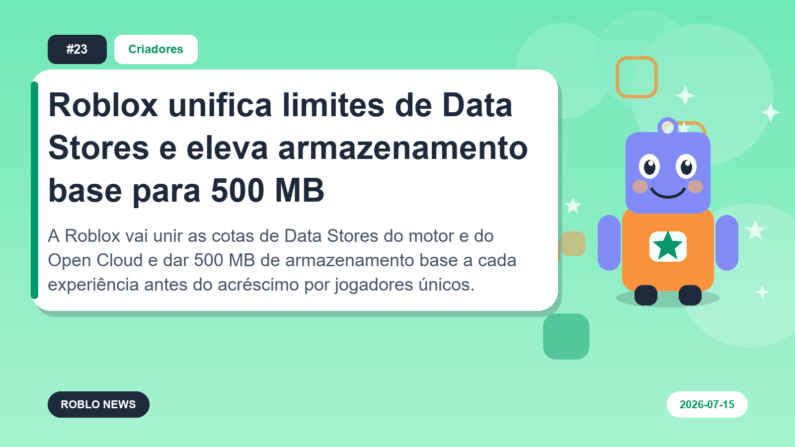 Roblox unifica limites de Data Stores e eleva armazenamento base para 500 MB