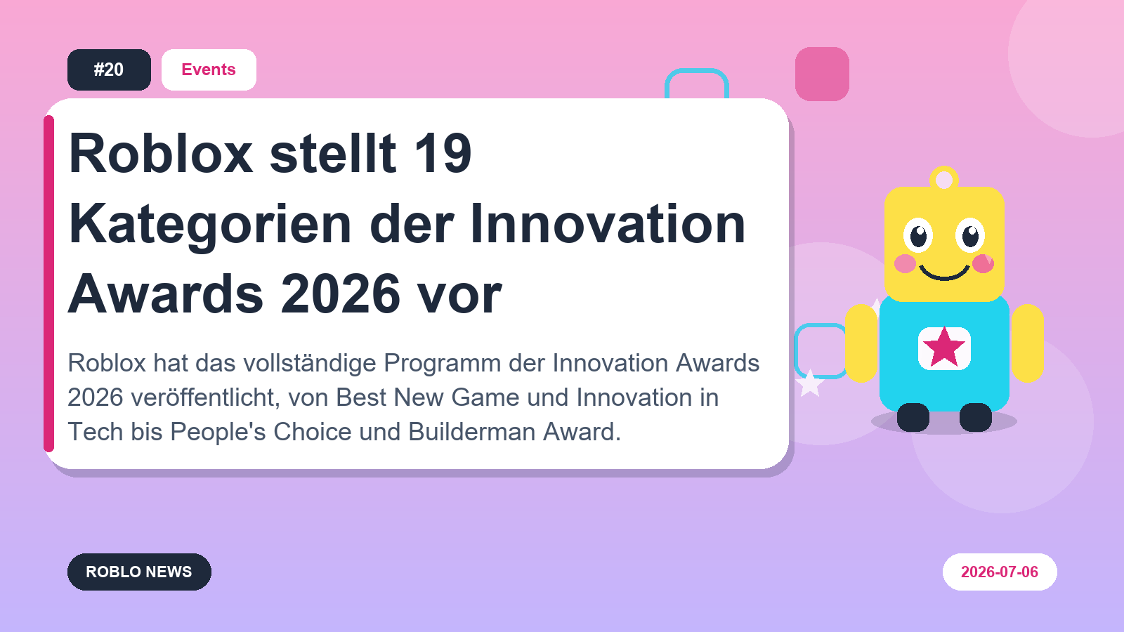 Roblox stellt 19 Kategorien der Innovation Awards 2026 vor