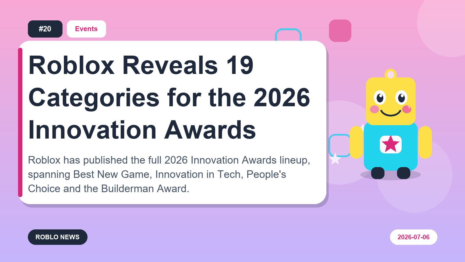 Roblox Reveals 19 Categories for the 2026 Innovation Awards