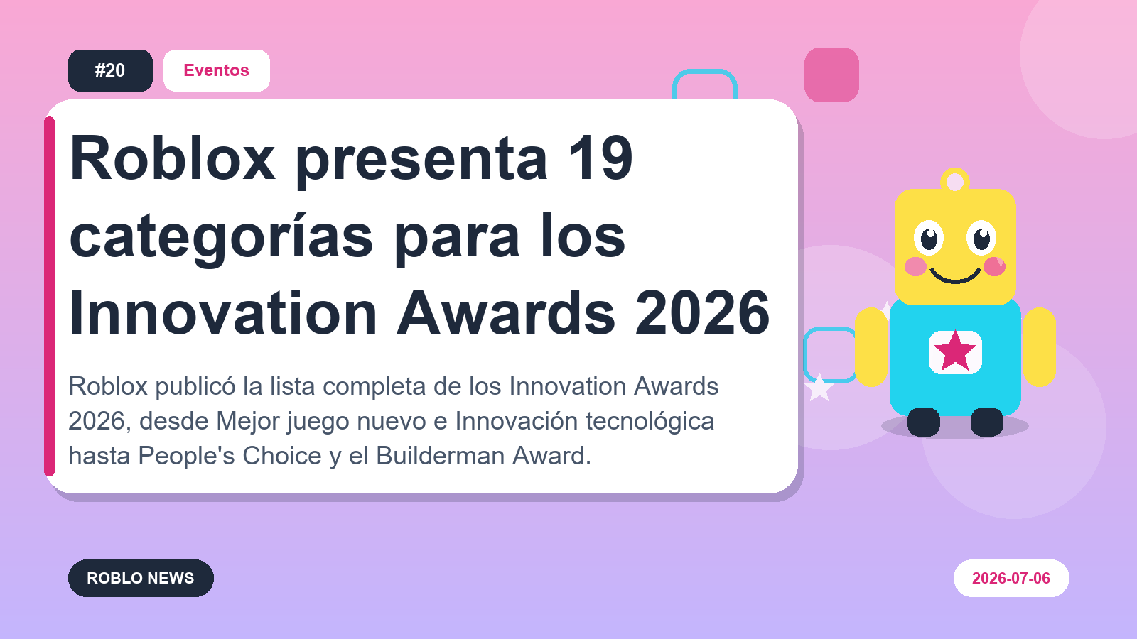Roblox presenta 19 categorías para los Innovation Awards 2026