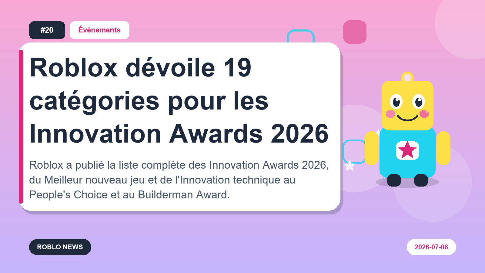Roblox dévoile 19 catégories pour les Innovation Awards 2026