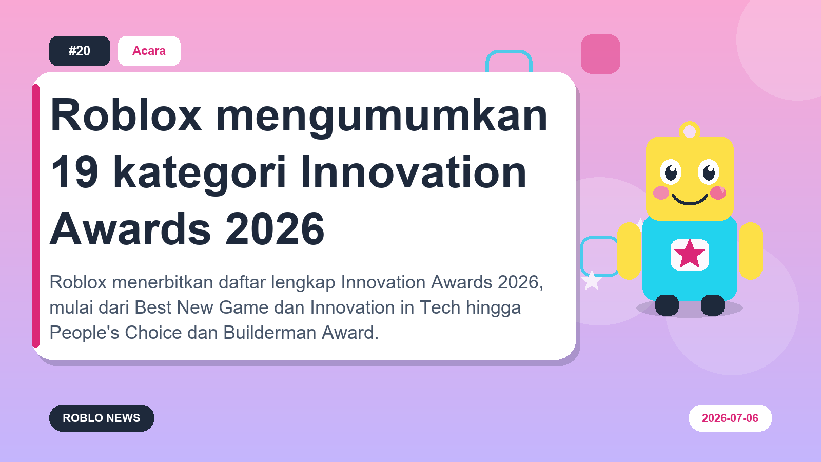 Roblox mengumumkan 19 kategori Innovation Awards 2026