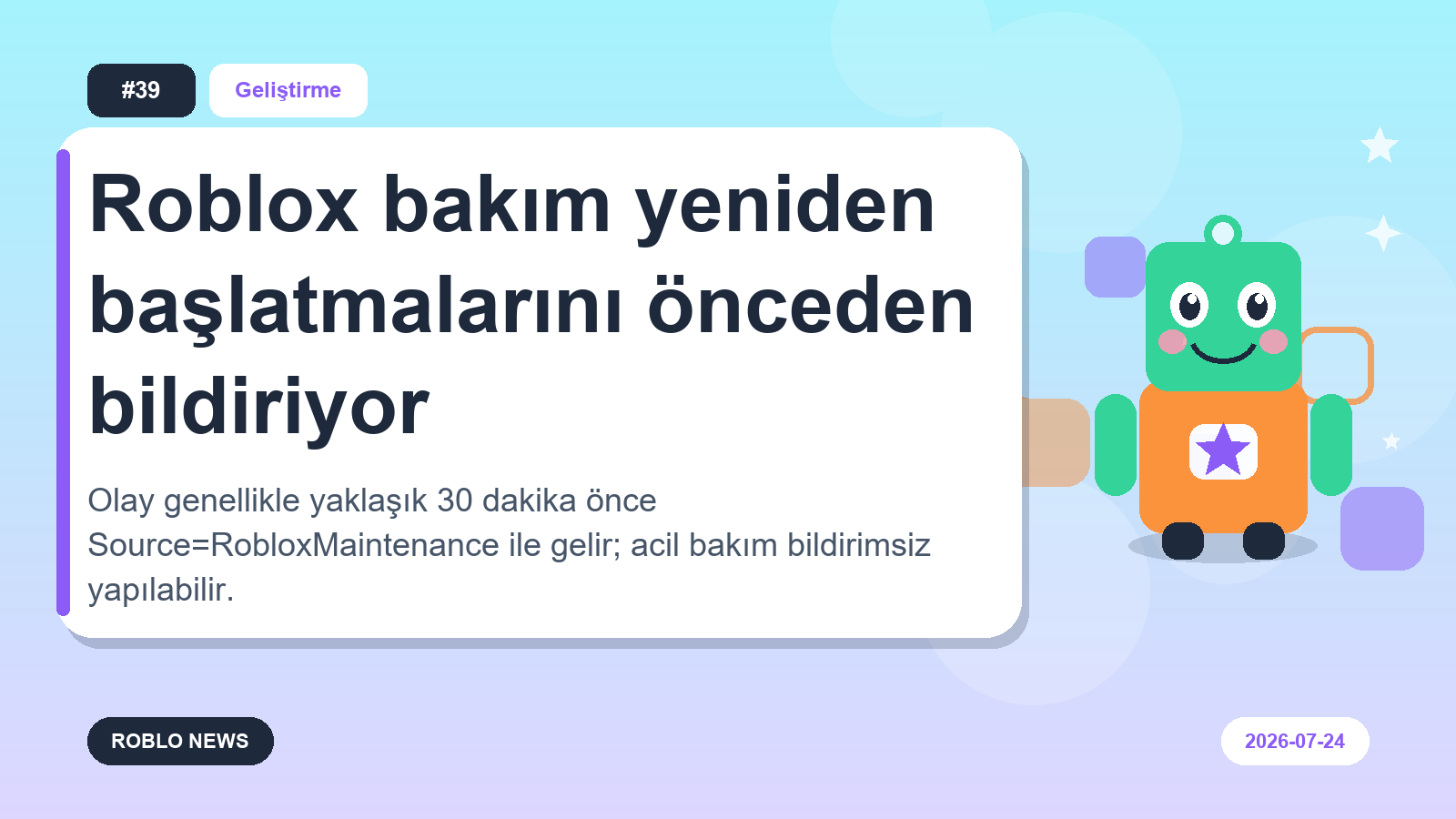 Roblox bakım yeniden başlatmalarını önceden bildiriyor