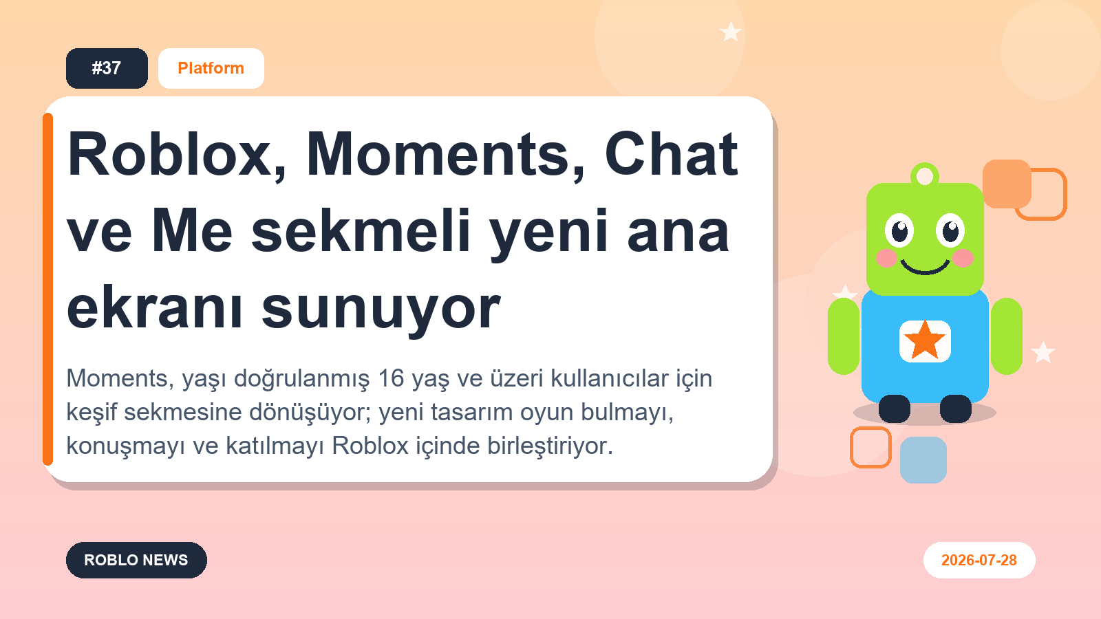 Roblox, Moments, Chat ve Me sekmeli yeni ana ekranı sunuyor