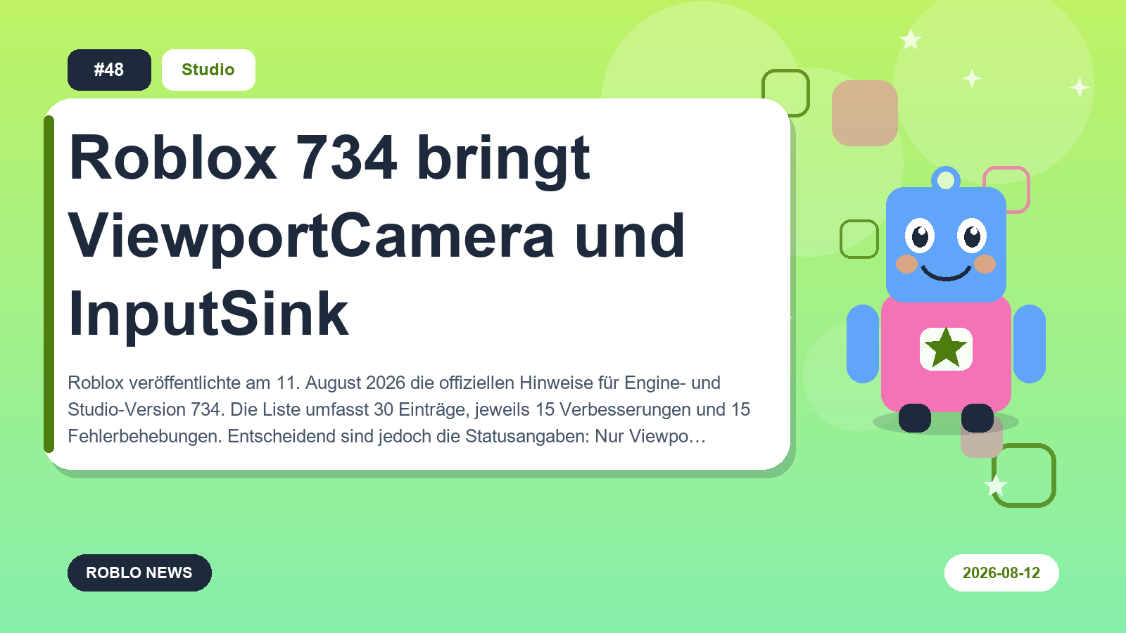 Roblox 734 bringt ViewportCamera und InputSink