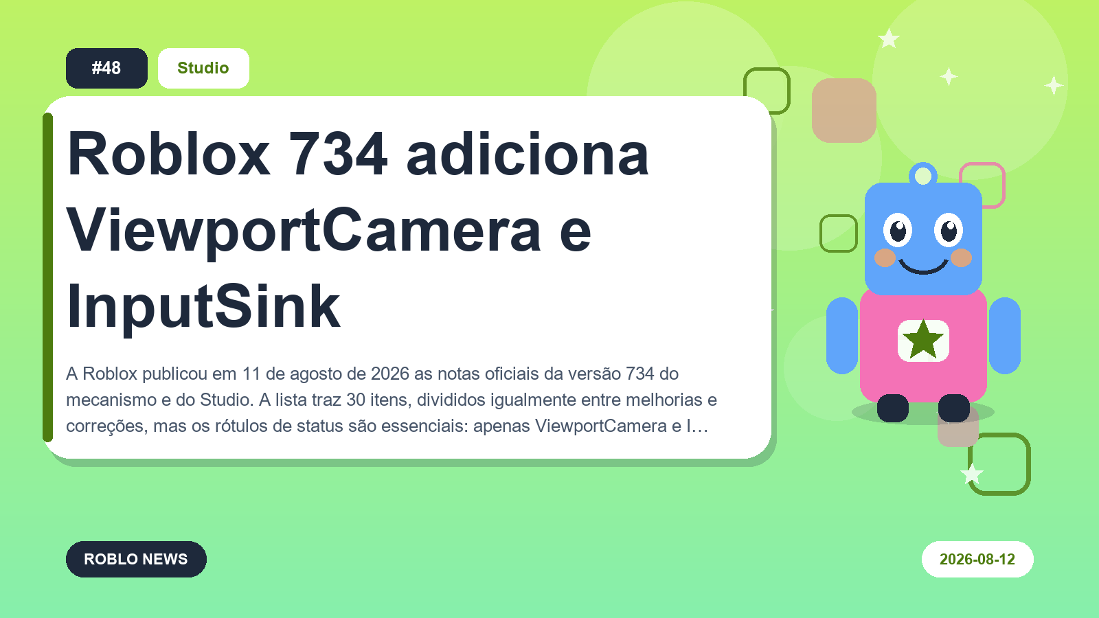 Roblox 734 adiciona ViewportCamera e InputSink