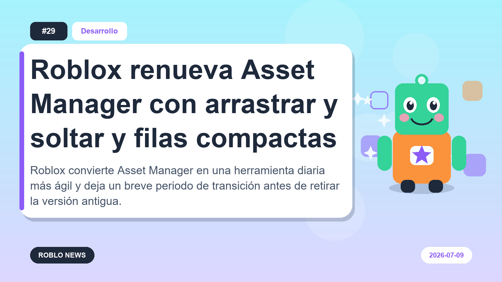 Roblox renueva Asset Manager con arrastrar y soltar y filas compactas