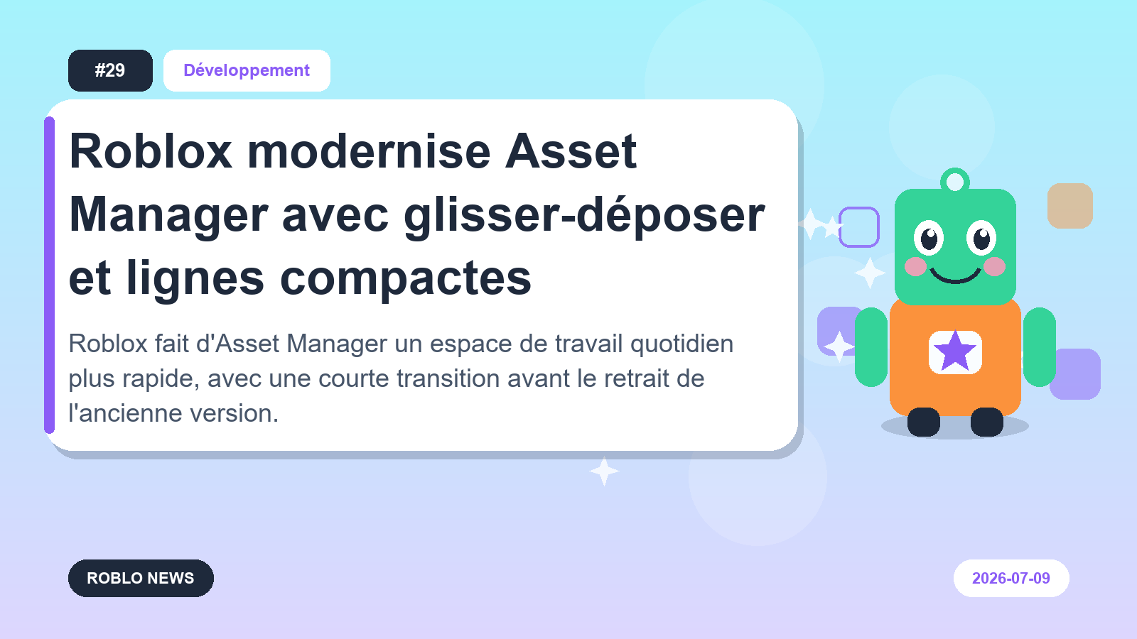 Roblox modernise Asset Manager avec glisser-déposer et lignes compactes