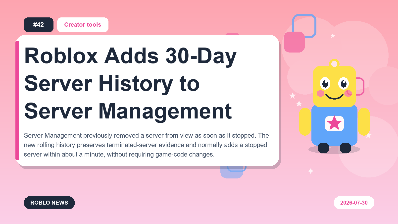 Roblox Adds 30-Day Server History to Server Management