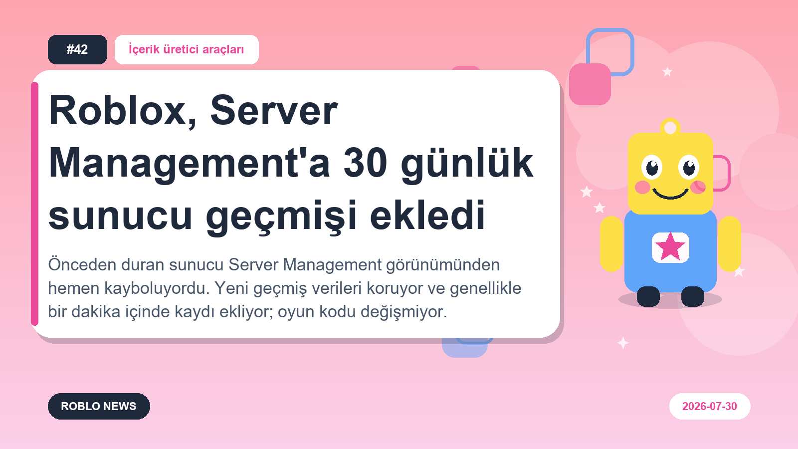 Roblox, Server Management'a 30 günlük sunucu geçmişi ekledi
