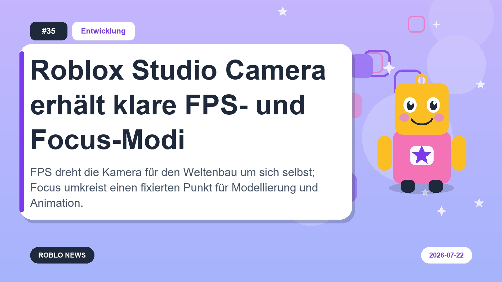 Roblox Studio Camera erhält klare FPS- und Focus-Modi