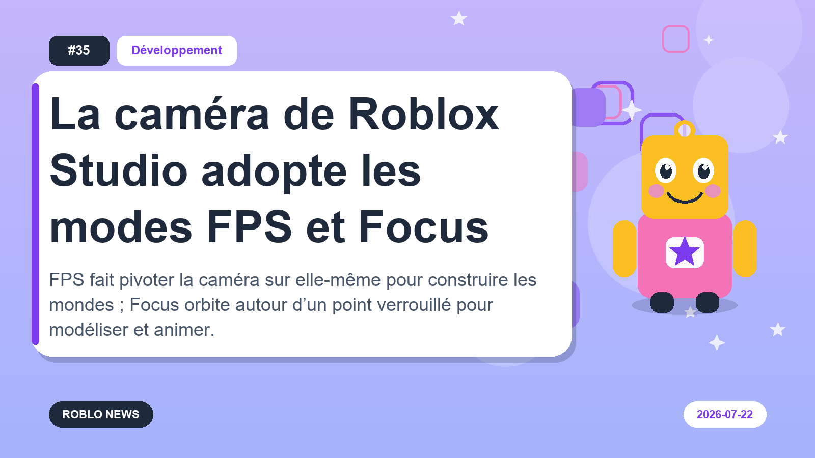 La caméra de Roblox Studio adopte les modes FPS et Focus