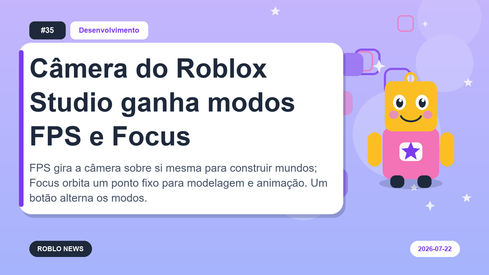 Câmera do Roblox Studio ganha modos FPS e Focus