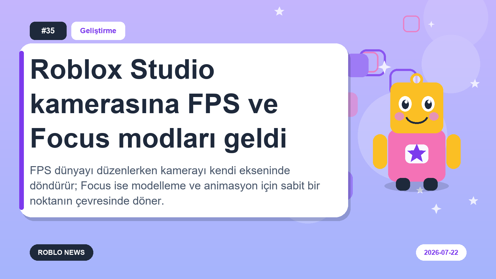 Roblox Studio kamerasına FPS ve Focus modları geldi