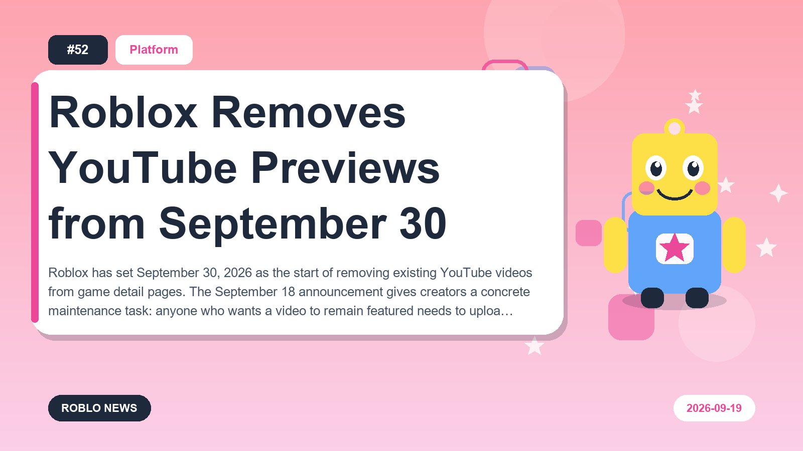 Roblox Removes YouTube Previews from September 30