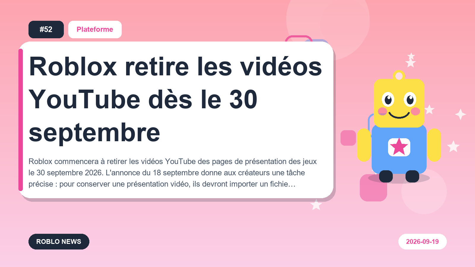 Roblox retire les vidéos YouTube dès le 30 septembre
