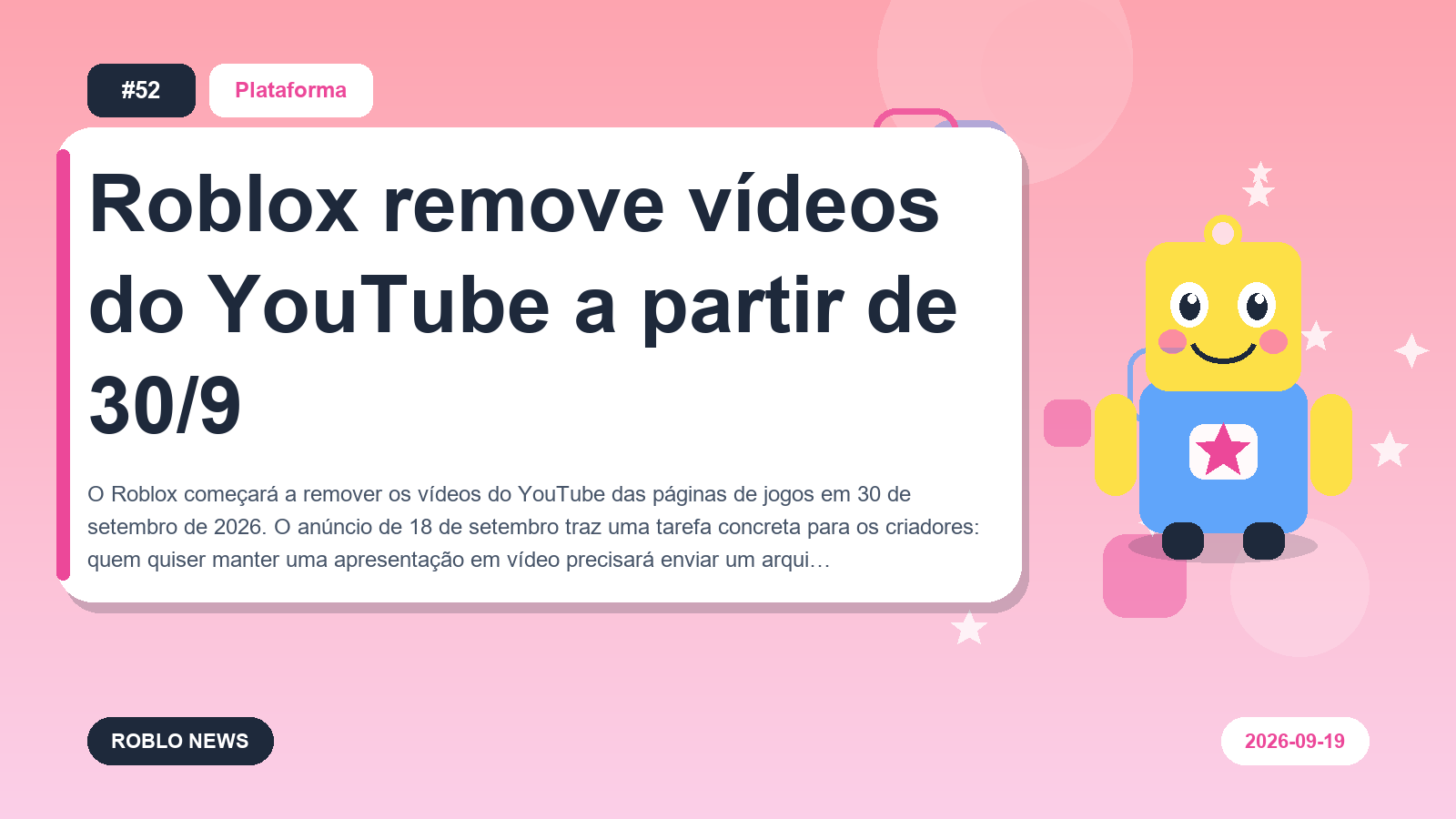 Roblox remove vídeos do YouTube a partir de 30/9